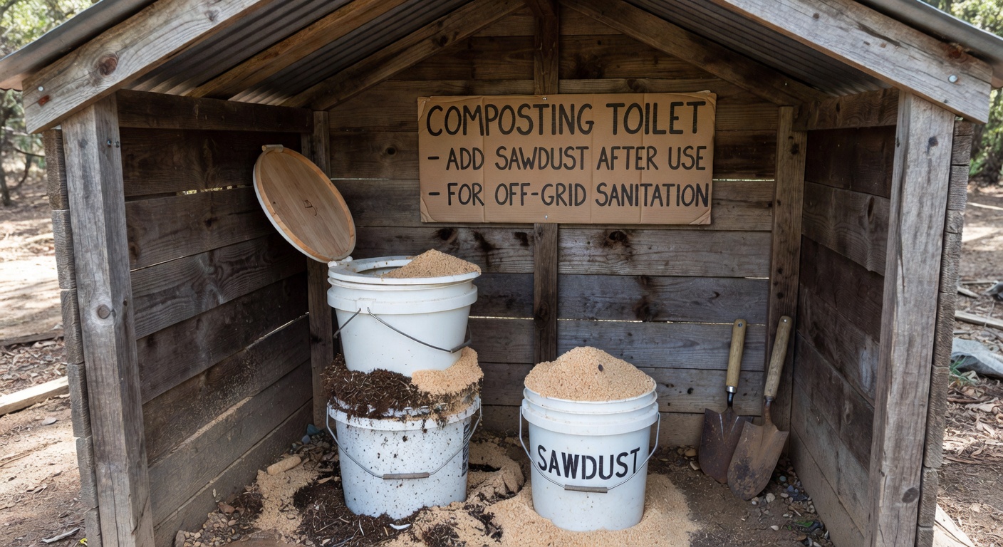 A clean, well-constructed DIY composting toilet system in an outdoor or utility room setting